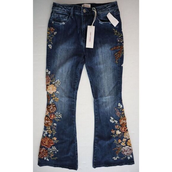 Driftwood x Free People Sz 27 Med Wash Farrah Midnight Rose Embroidered Jean - Picture 1 of 10